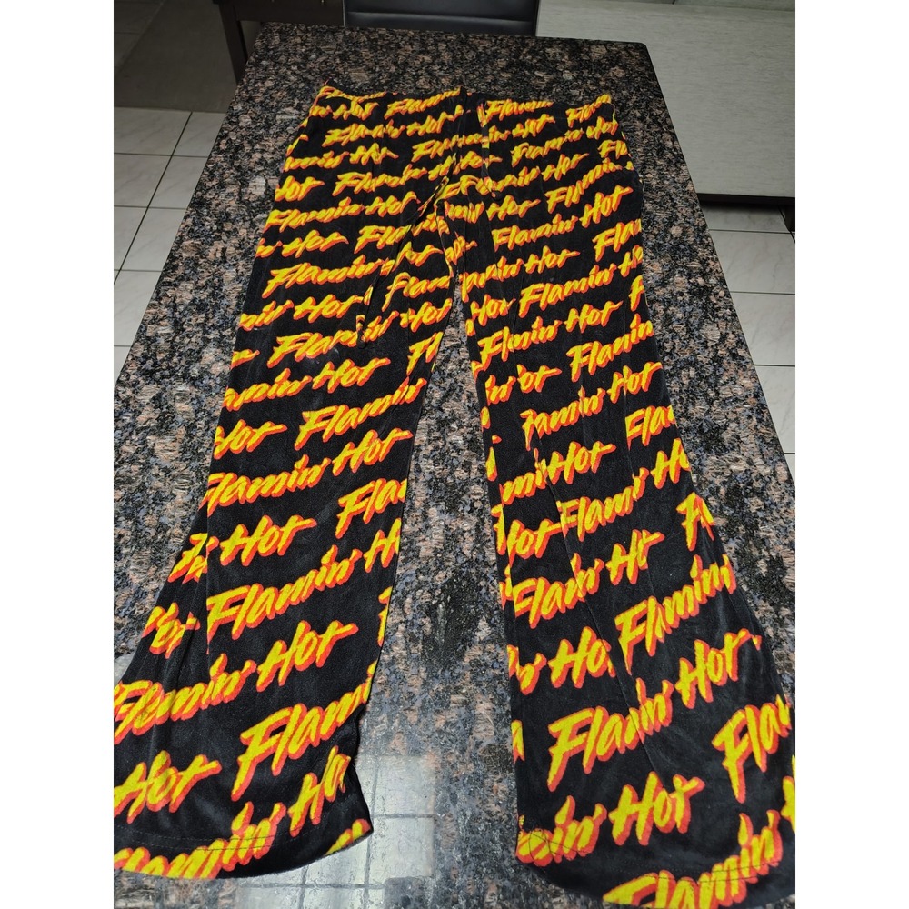Cheetos Flamin Hot Lounge Pants Mens Medium Black Red Yellow Fleece Pajamas